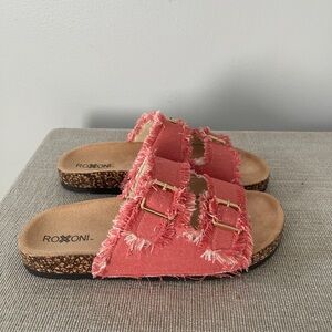 Roxoni Coral Frayed Buckle Sandals